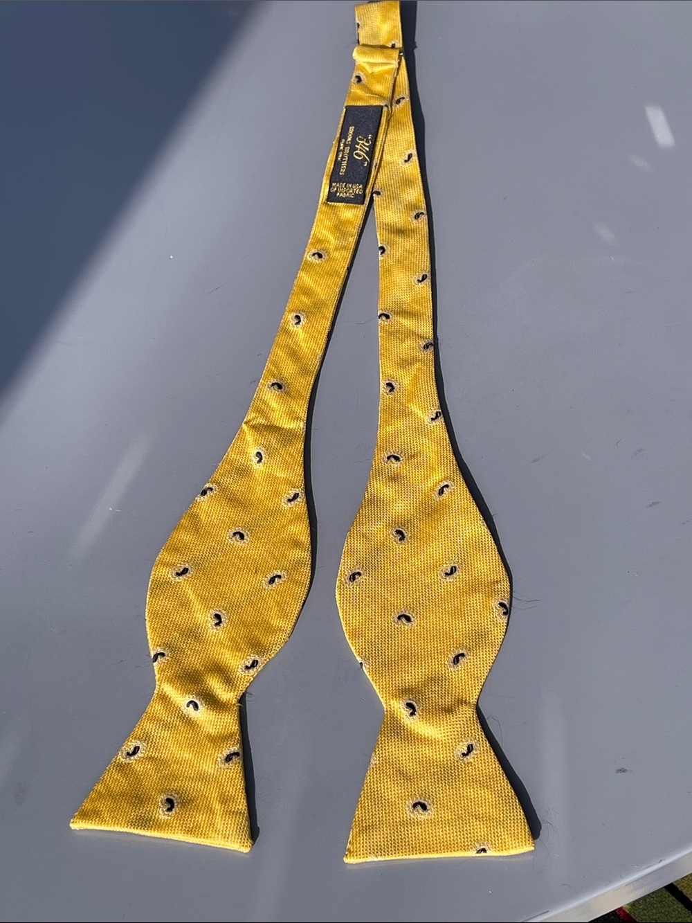 Brooks Brothers Yellow Silk Bow Tie with Navy Paisley Accents